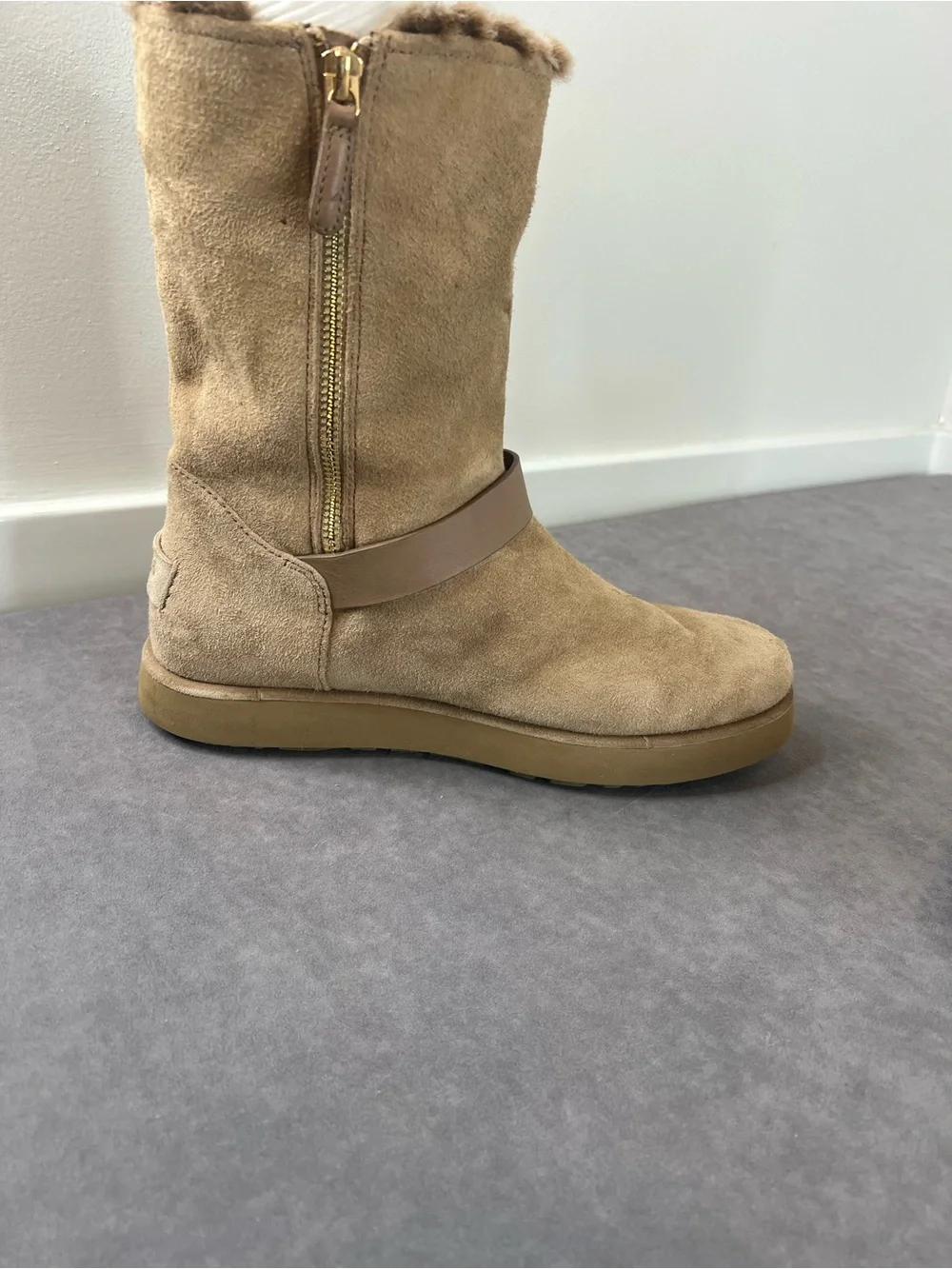 Women’s Tan Suede Shearling Mid-Calf Boots